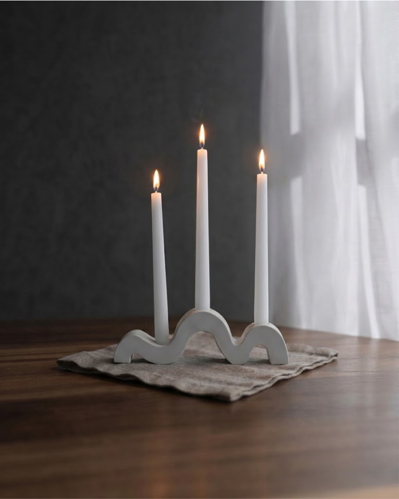 White wave sculptural taper candle holder with three openings by Believe Candle