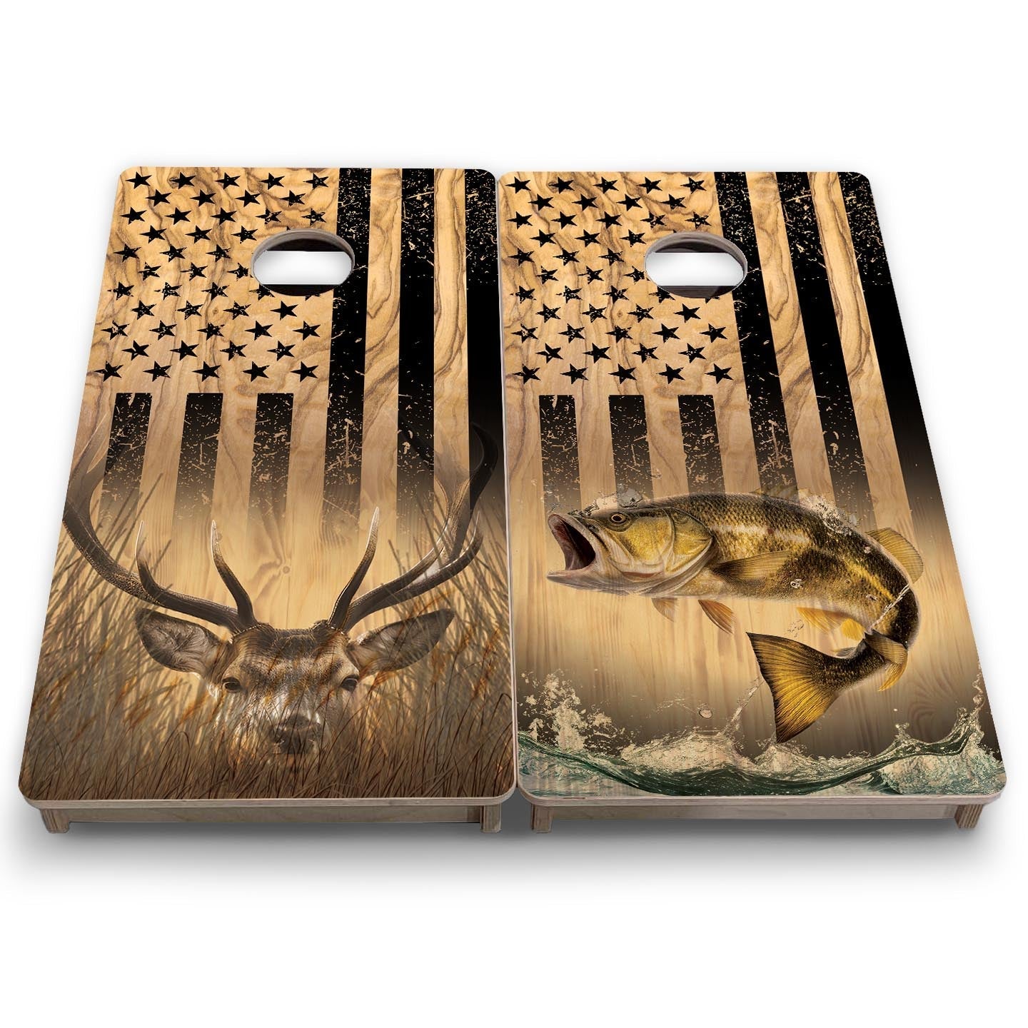 Light Wood Deer & Fish Flag - Mini or Vacation Size Cornhole Boards by Cornhole Solutions, custom cornhole board detail photo 4