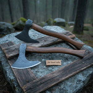 Set of Two Bearded Axes 20 Inch Curved Handles by JW SteelCrafts, handmade axe detail photo 4