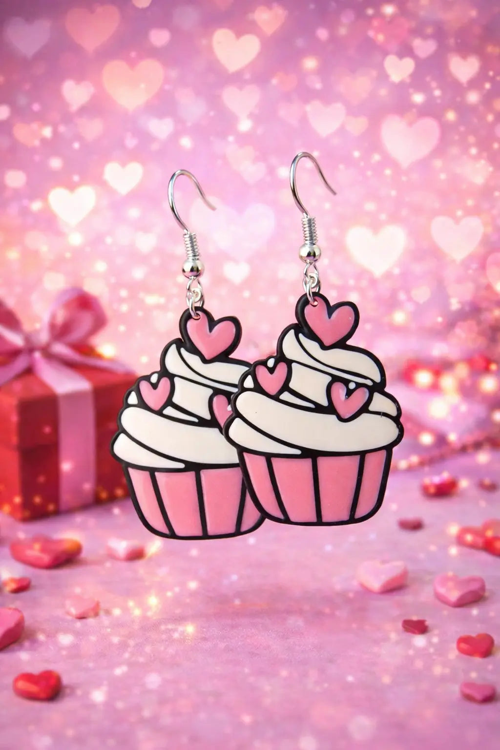 Valentine Cupcake Dangle Earrings (Hooks or Clip-Ons) by The Tween Space, custom drinkware main product photo
