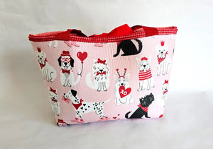 Valentine Dog Print Tote Bag – Handmade Pink Puppy Shoulder Bag, Cute Dog Lover Gift, Red Strap Everyday Carryall by Maypop House Designs, paper gift detail photo 3