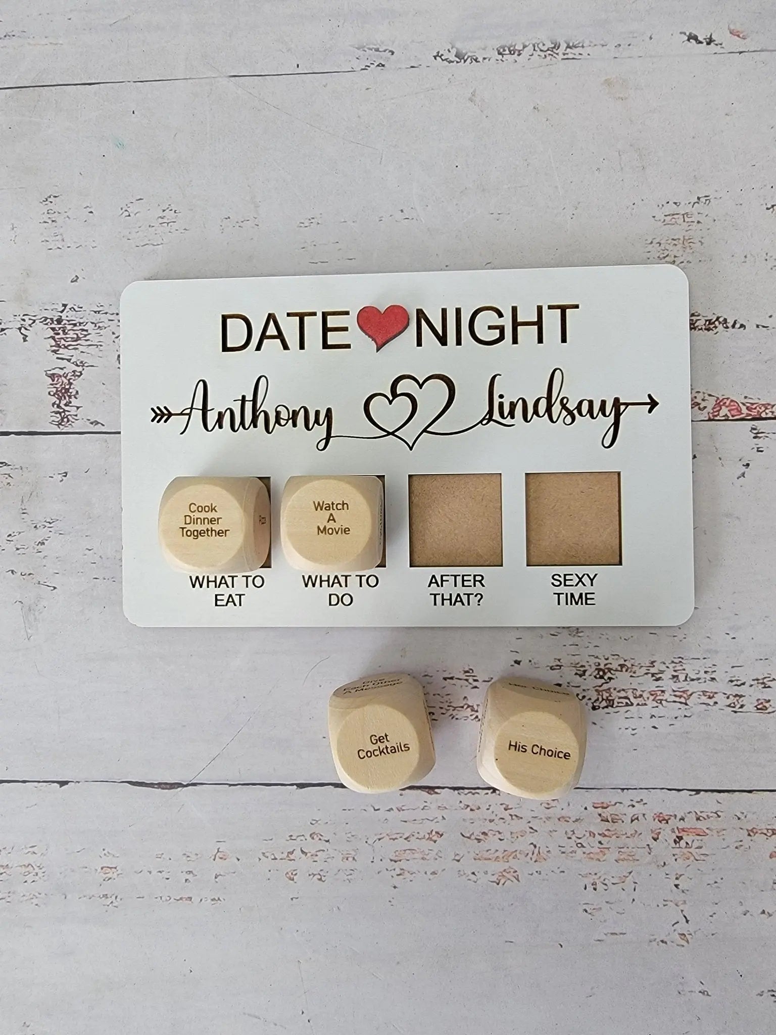 Valentines Gift, Couples date decision dice-Personalized Valentines Gift- Date night by EverLee Creations, party games main product photo