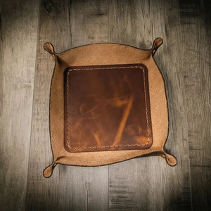 Leather nightstand tray for everyday carry