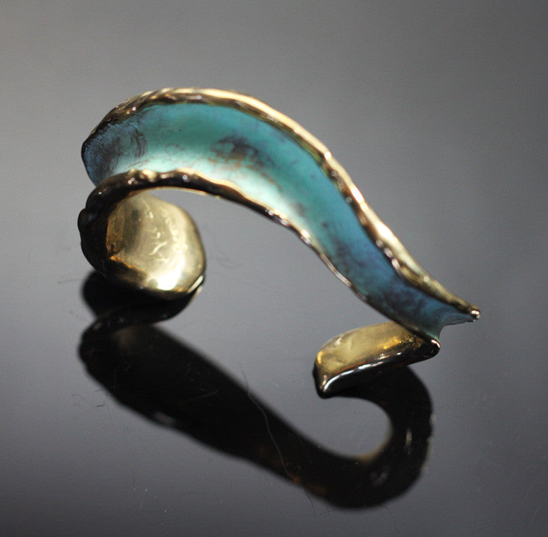 Bronze Crashing Waves Cuff with Verde Patina by Anisa Jewelry
