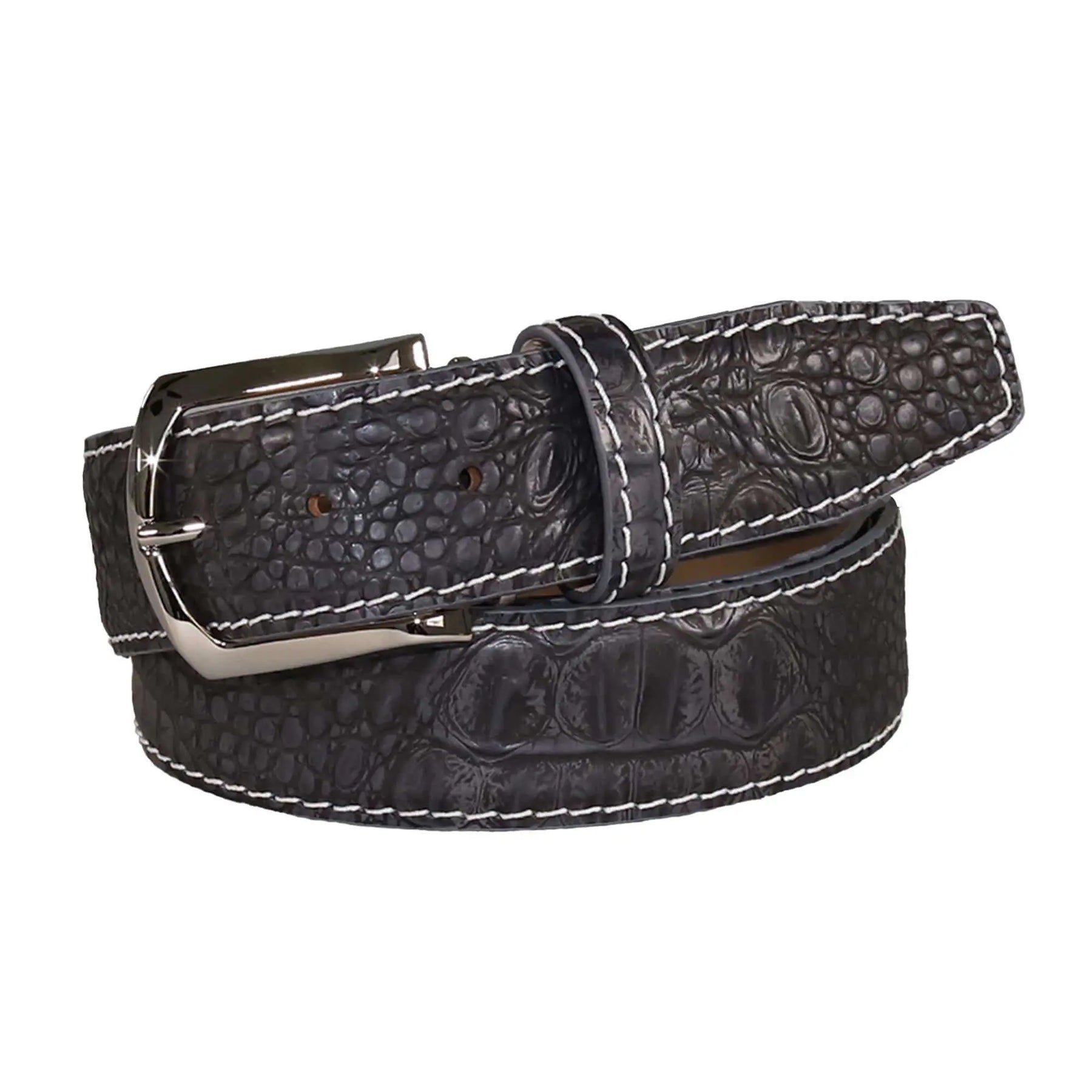 Vintage Gray Mock Croc Leather Belt by Roger Ximenez: Bespoke Belts and Leather Accessories, handmade leather goods main product photo