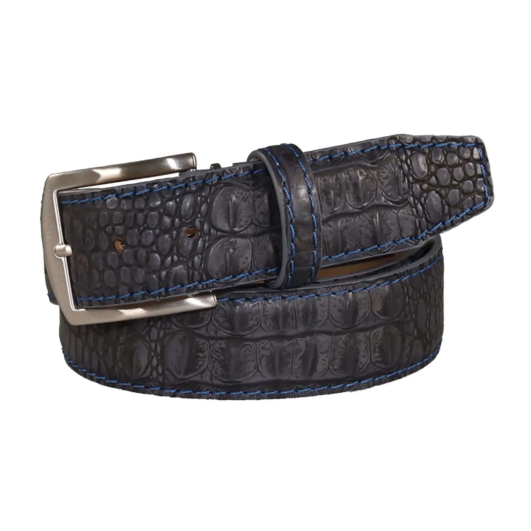 Vintage Gray Mock Croc Leather Belt by Roger Ximenez: Bespoke Belts and Leather Accessories, handmade leather goods detail photo 2