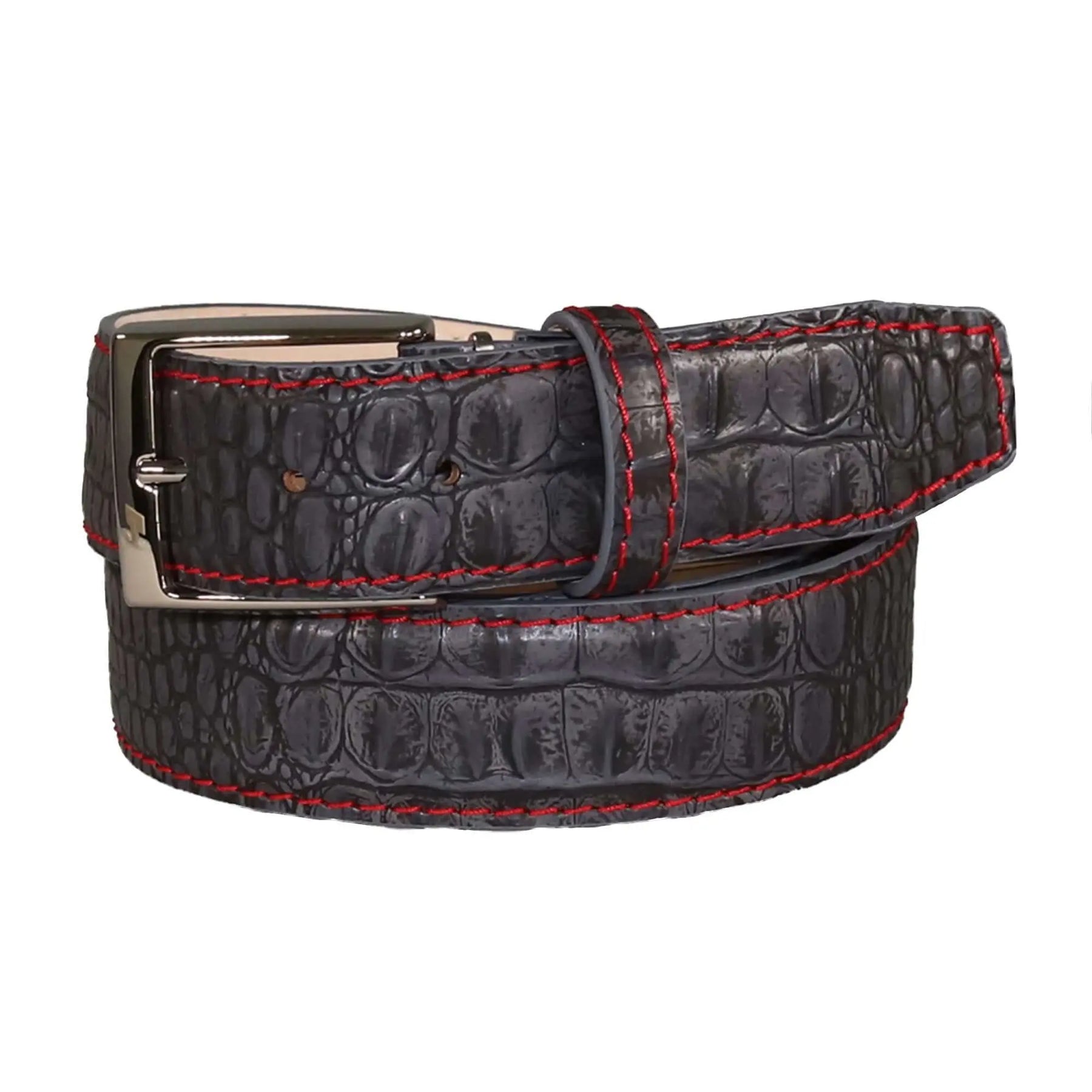 Vintage Gray Mock Croc Leather Belt by Roger Ximenez: Bespoke Belts and Leather Accessories, handmade leather goods detail photo 3