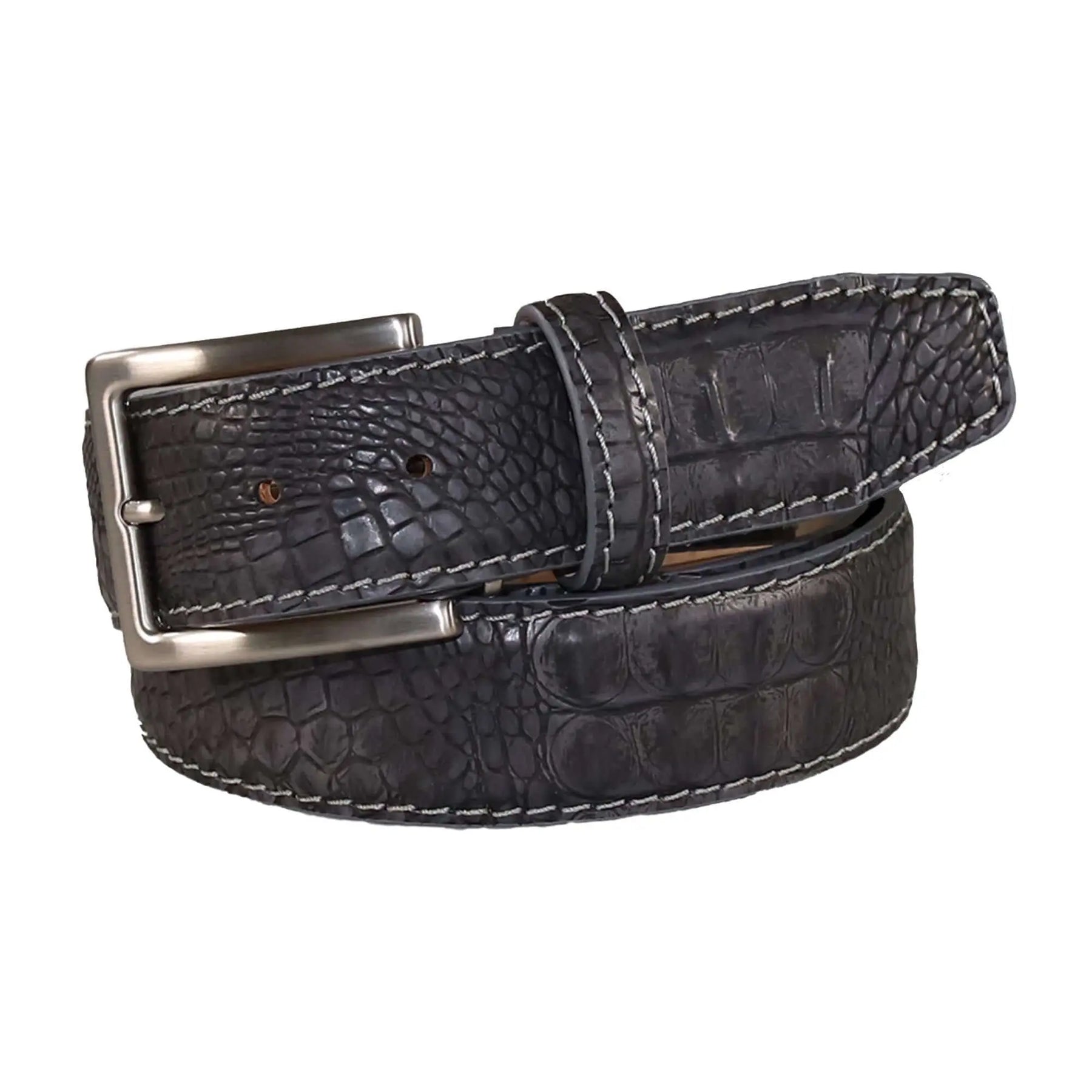 Vintage Gray Mock Croc Leather Belt by Roger Ximenez: Bespoke Belts and Leather Accessories, handmade leather goods detail photo 4