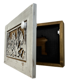 White Wolf Gun Concealment Furniture - Handcrafted Hidden Gun Storage Wall Decor - Hidden Gun Shelf with Magnetic Lock for Quick Access by Bellewood Designs, Southern home decor