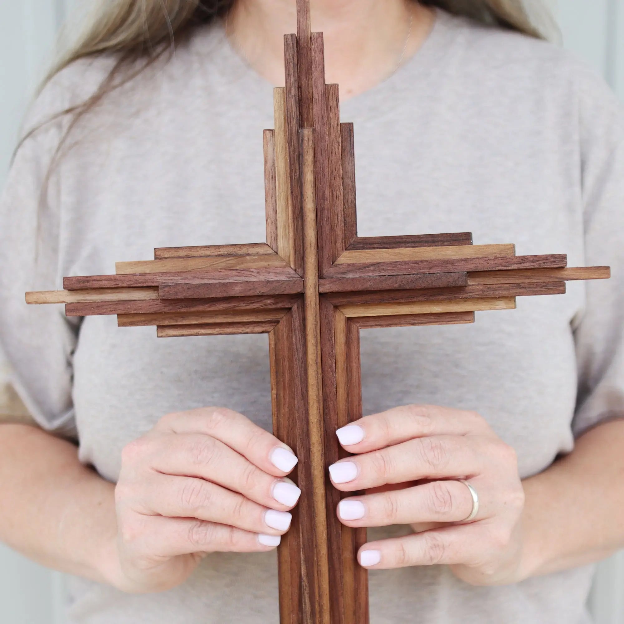Walnut Layered Cross by Dennehey Design Co., religious items main product photo