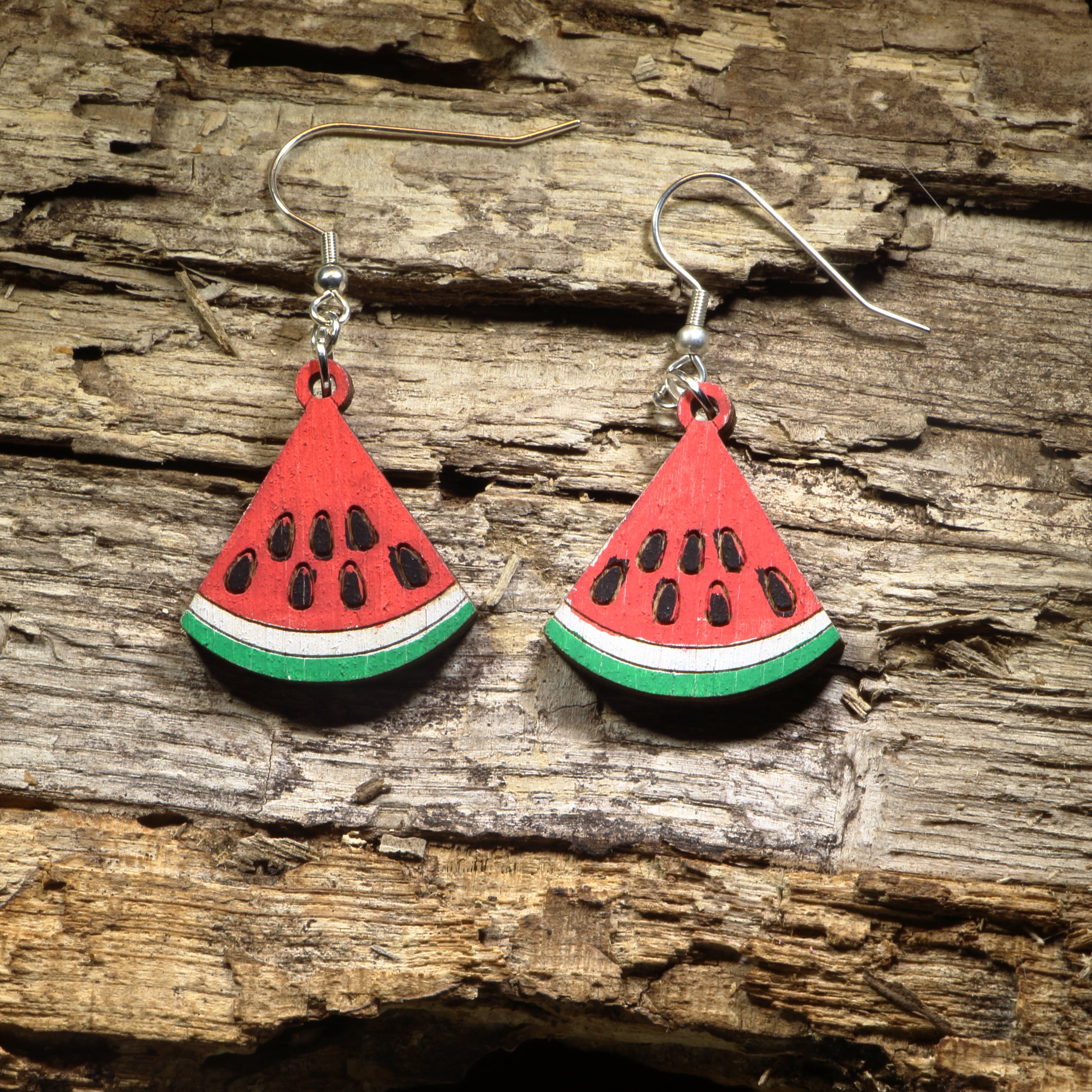 Watermelon Slice Wooden Dangle Earrings | Summer Fruit Jewelry by Cate's Concepts, LLC