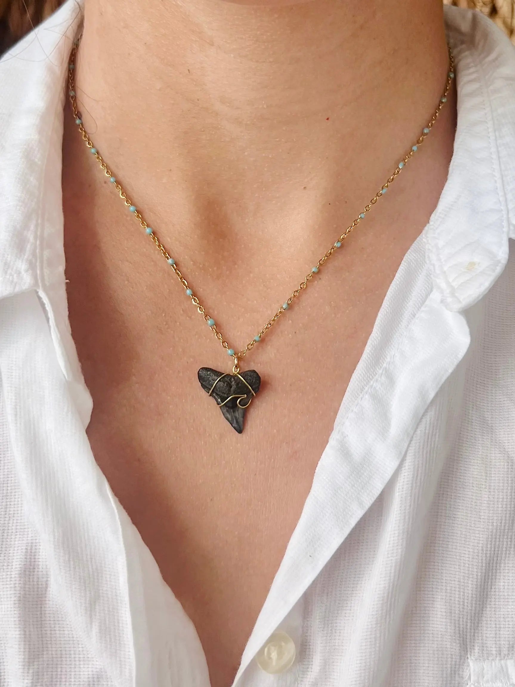 Wave Shark Tooth Necklace - Blue by HALT, handmade jewelry main product photo