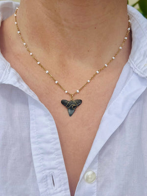 Wave Shark Tooth Necklace - White by HALT, handmade jewelry main product photo