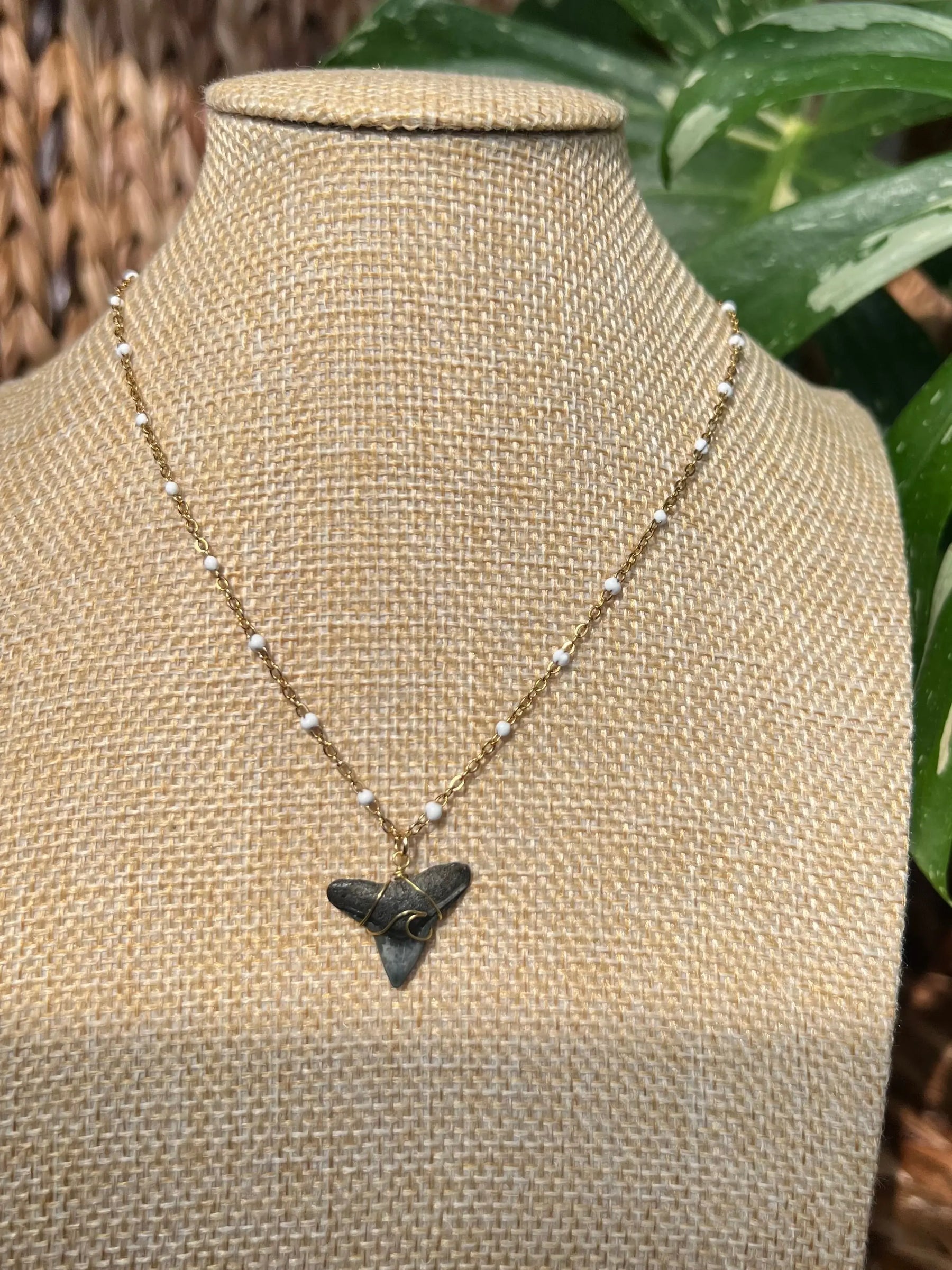 Wave Shark Tooth Necklace - White by HALT, handmade jewelry detail photo 3