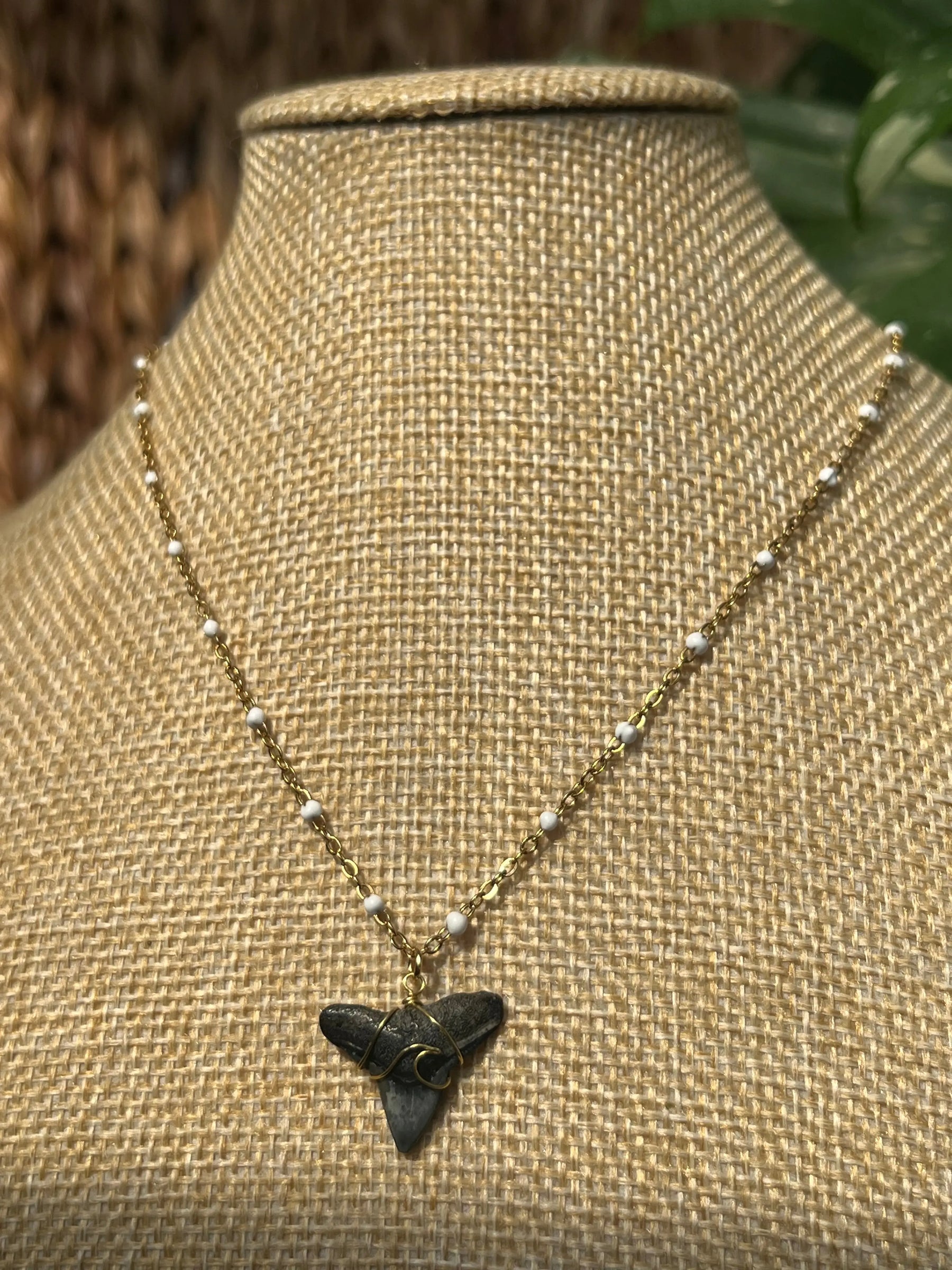 Wave Shark Tooth Necklace - White by HALT, handmade jewelry detail photo 4