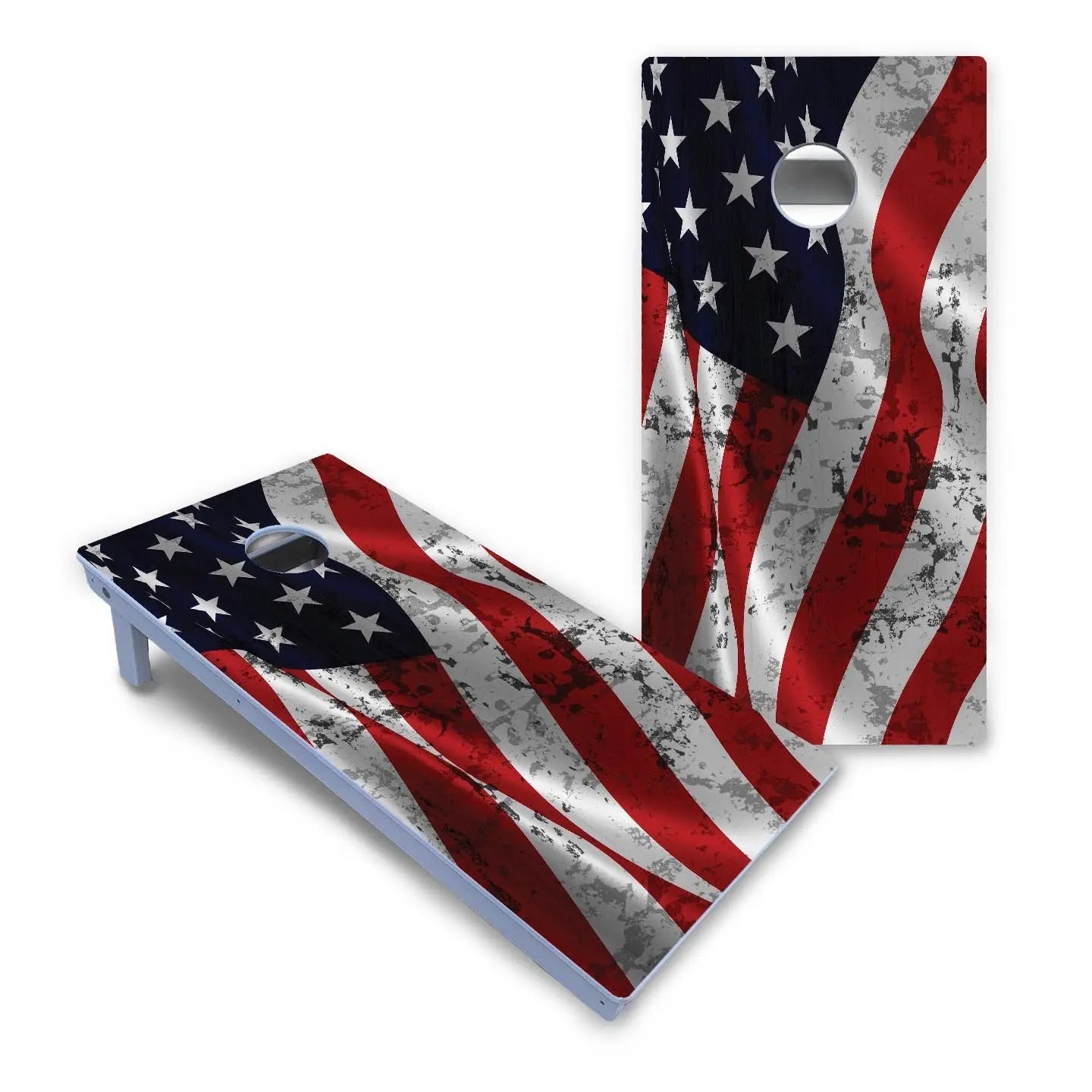 Wavy Distressed Flag Cornhole Boards - All Weather Series by Cornhole Solutions, custom cornhole board detail photo 2