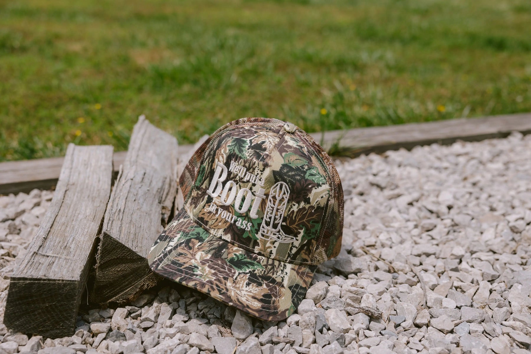 We'll Put A Boot in your Ass - Camo Trucker Hat by KenzKustomz, Southern lifestyle apparel detail photo 10