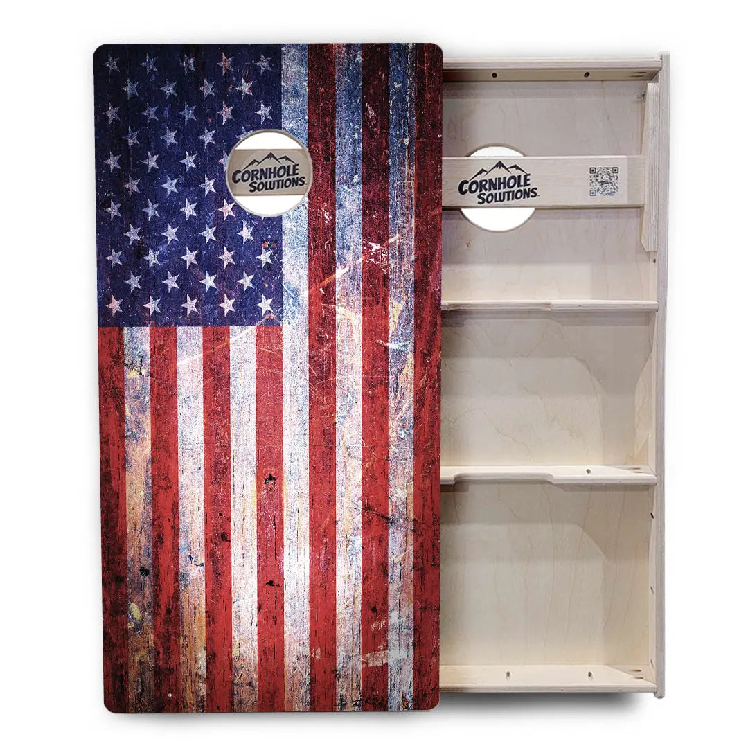 Weathered Flag Cornhole Boards - Professional Tournament Series by Cornhole Solutions, custom cornhole board detail photo 3
