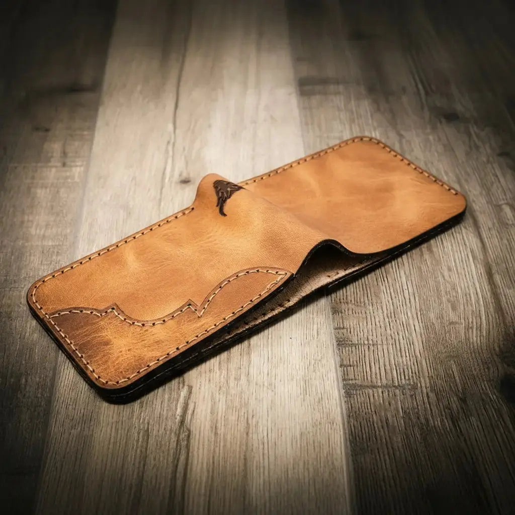 Western Bifold Wallet by Bull Sheath Leather, handmade leather goods main product photo