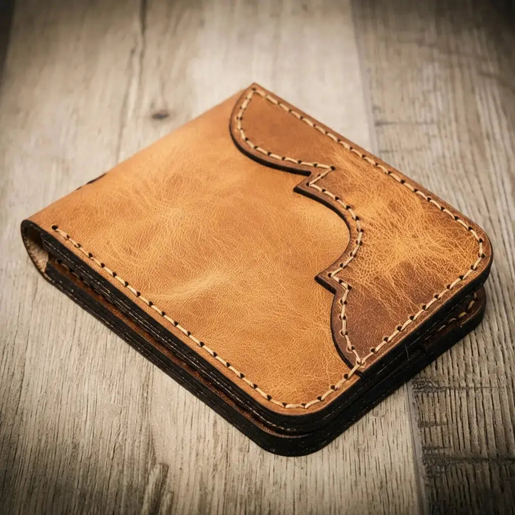 Western Bifold Wallet by Bull Sheath Leather, handmade leather goods detail photo 5