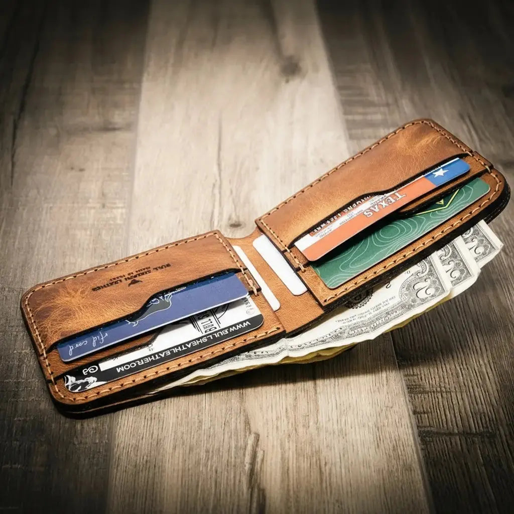 Western Bifold Wallet by Bull Sheath Leather, handmade leather goods detail photo 7