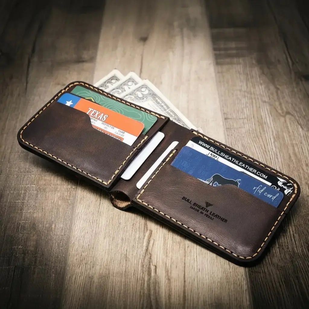 Western Bifold Wallet by Bull Sheath Leather, handmade leather goods detail photo 10