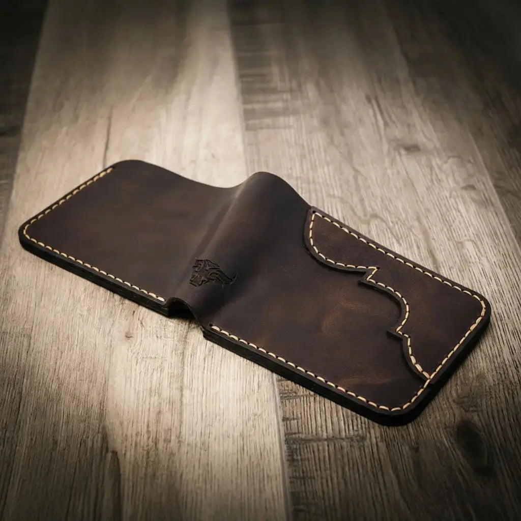 Western Bifold Wallet by Bull Sheath Leather, handmade leather goods detail photo 12