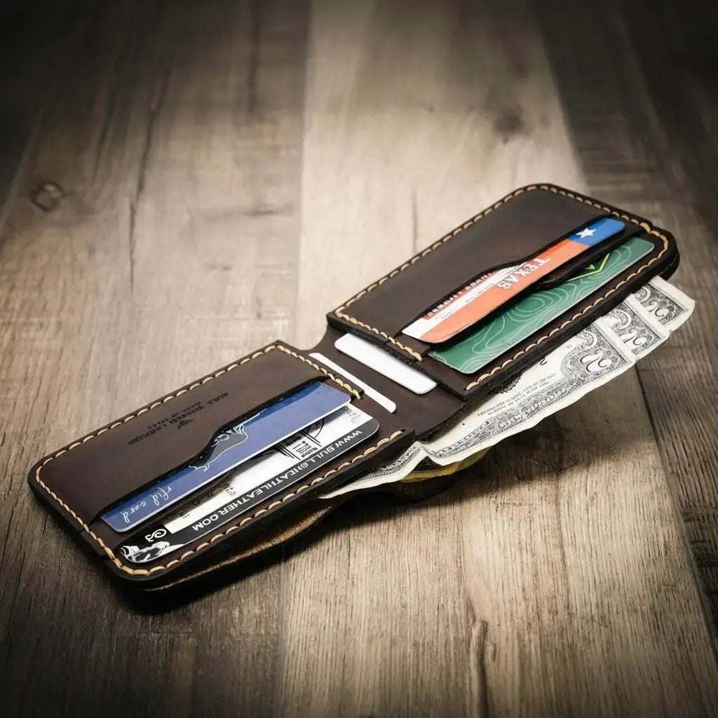 Western Bifold Wallet by Bull Sheath Leather, handmade leather goods detail photo 13