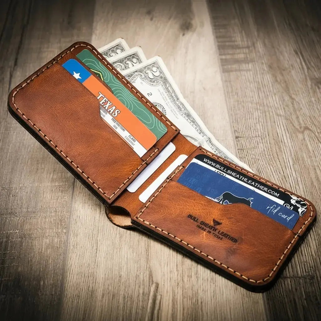Western Bifold Wallet by Bull Sheath Leather, handmade leather goods detail photo 15