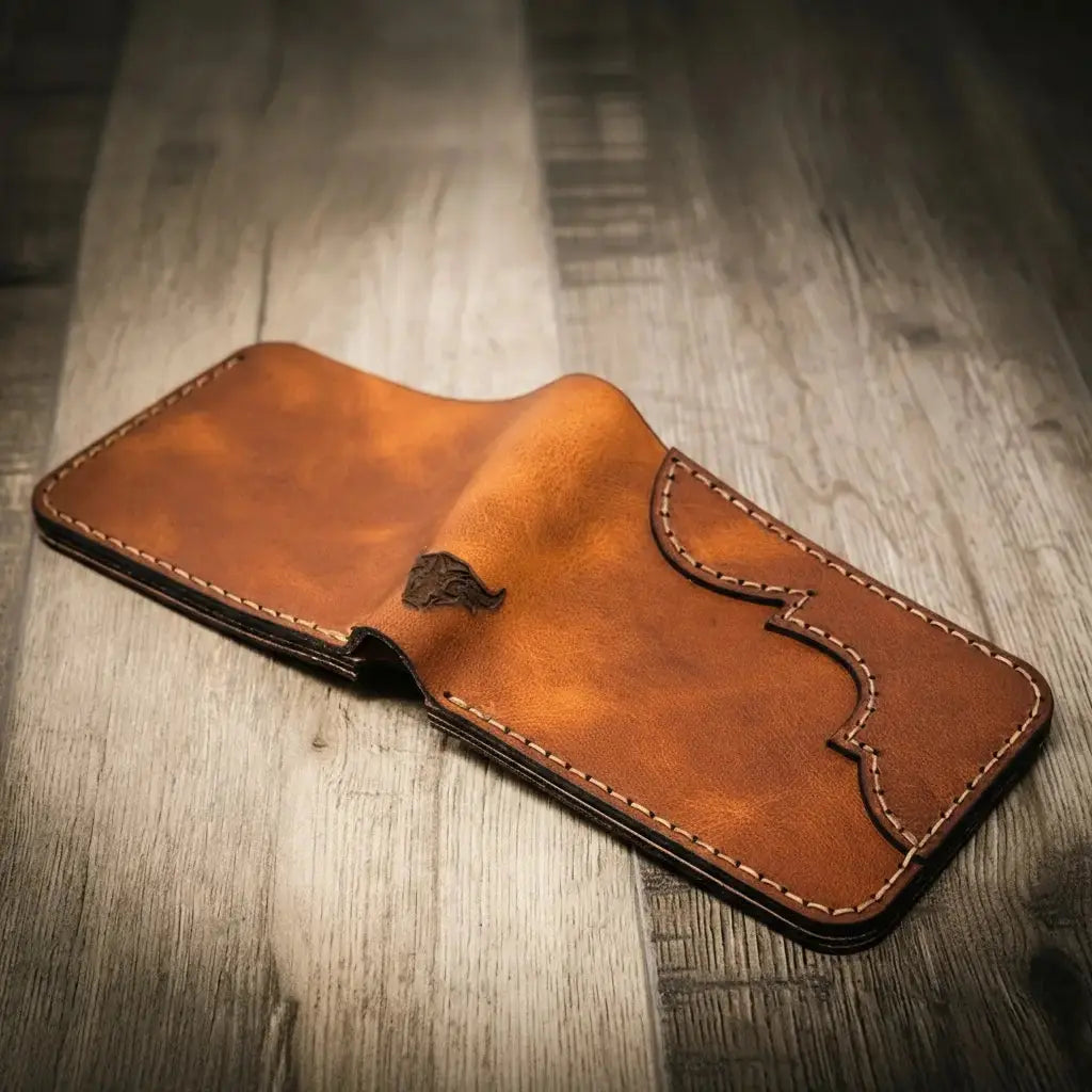 Western Bifold Wallet by Bull Sheath Leather, handmade leather goods detail photo 17