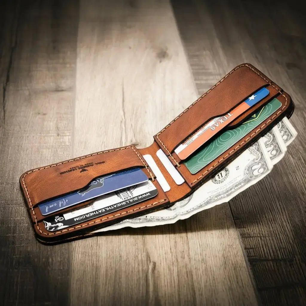 Western Bifold Wallet by Bull Sheath Leather, handmade leather goods detail photo 18