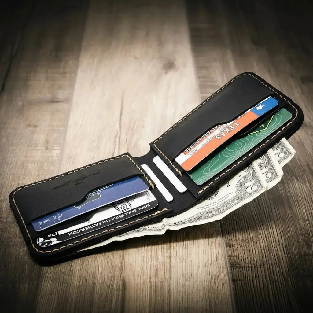 Western Bifold Wallet by Bull Sheath Leather, handmade leather goods detail photo 23
