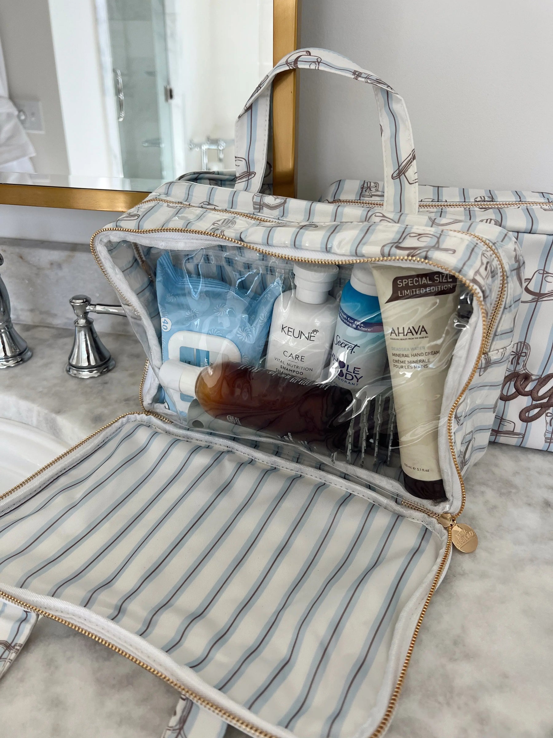 Western Blues Striped - Clear Coat Toiletry Case by KenzKustomz, natural skincare detail photo 9