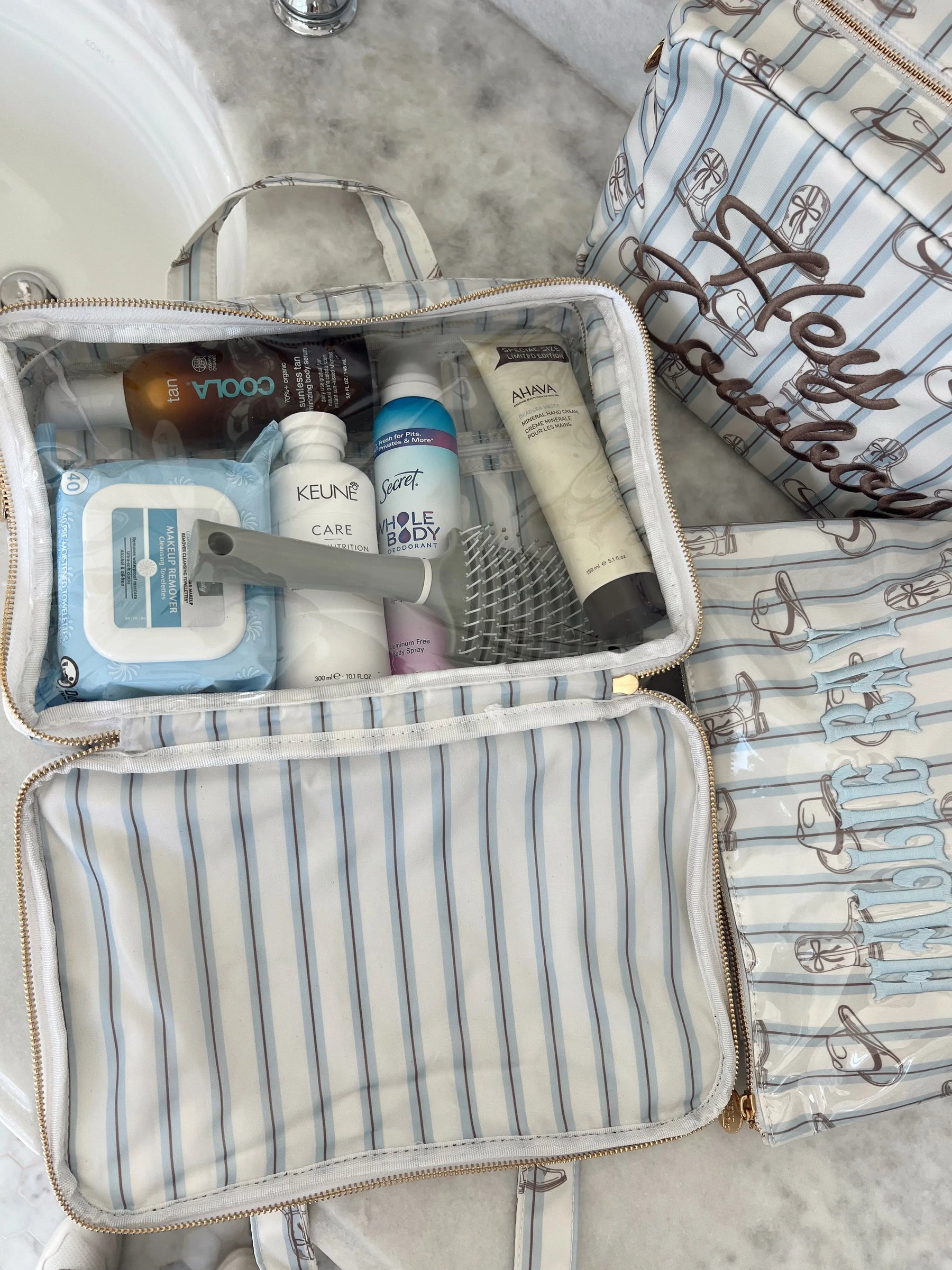 Western Blues Striped - Clear Coat Toiletry Case by KenzKustomz, natural skincare detail photo 10