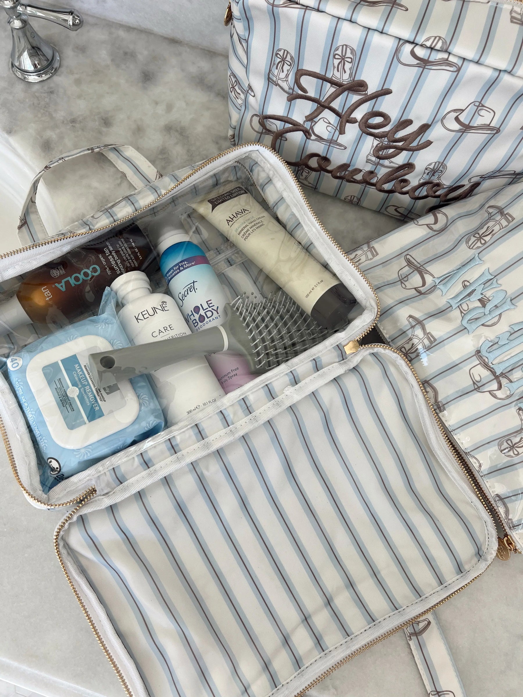 Western Blues Striped - Clear Coat Toiletry Case by KenzKustomz, natural skincare detail photo 12