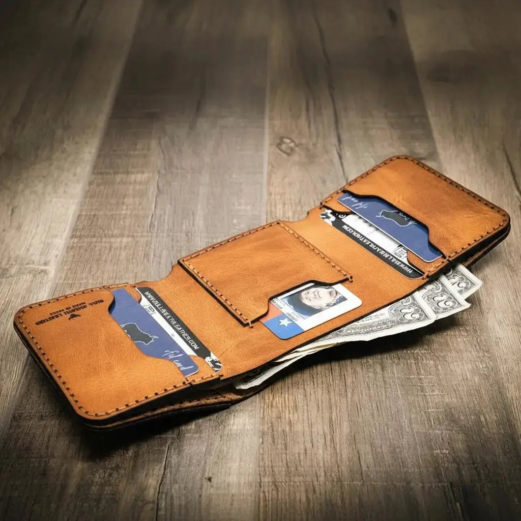 Western Trifold Wallet by Bull Sheath Leather, handmade leather goods detail photo 6