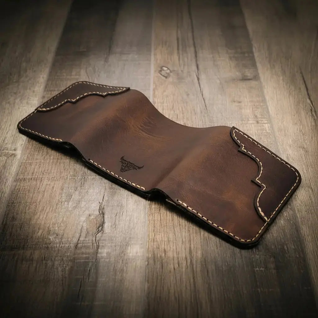 Western Trifold Wallet by Bull Sheath Leather, handmade leather goods detail photo 10
