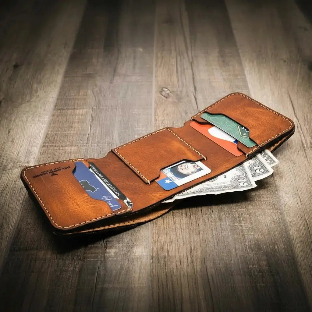 Western Trifold Wallet by Bull Sheath Leather, handmade leather goods detail photo 15