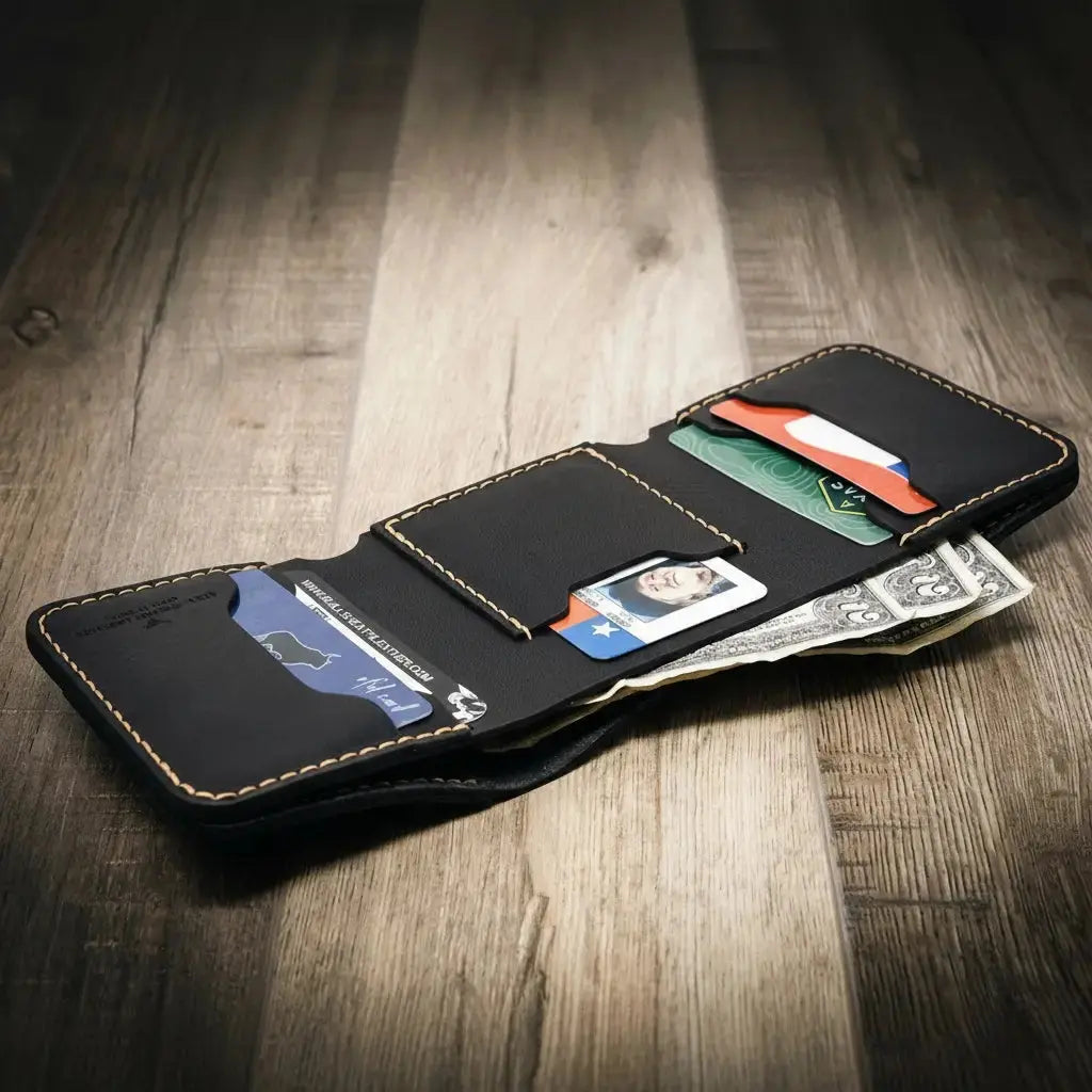 Western Trifold Wallet by Bull Sheath Leather, handmade leather goods detail photo 19