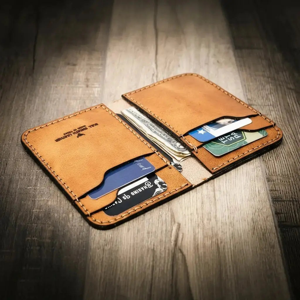 Western Vertical Wallet by Bull Sheath Leather, handmade leather goods detail photo 4