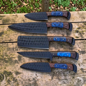 Custom Handmade Chef Knives Set / Kitchen Knives Set / 5Pcs Chef Set / Black Coated Blades Chef Knives Set / BBQ Knives Set / Best gift item / Mother Day Gift / Professional Chef For Gift