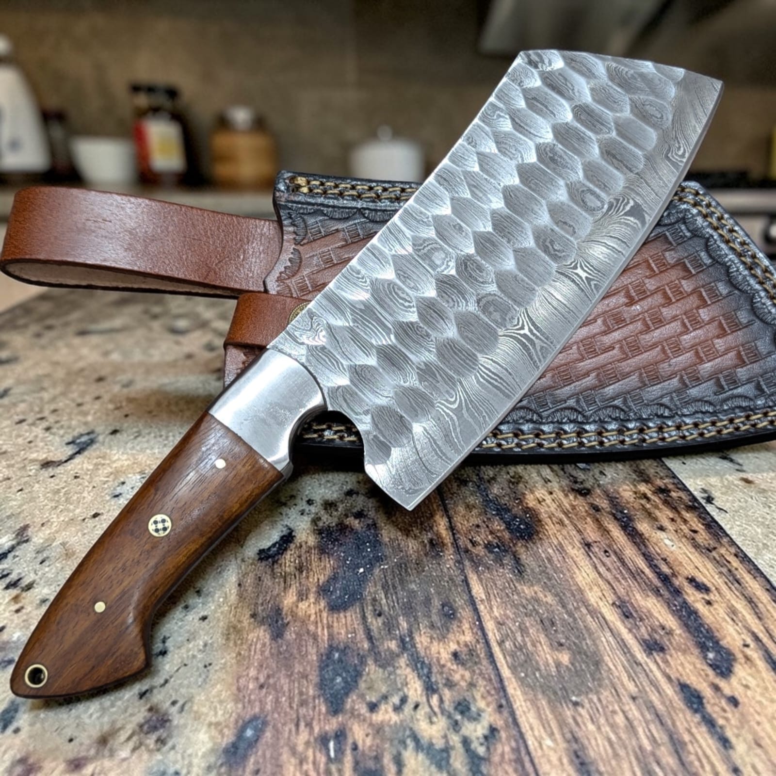 Cleaver Knife | Handmade Damascus Steel Cleaver Knife | Butcher Knife | Kitchen Knife With Rose Wood Handle | Best Gift for him/her