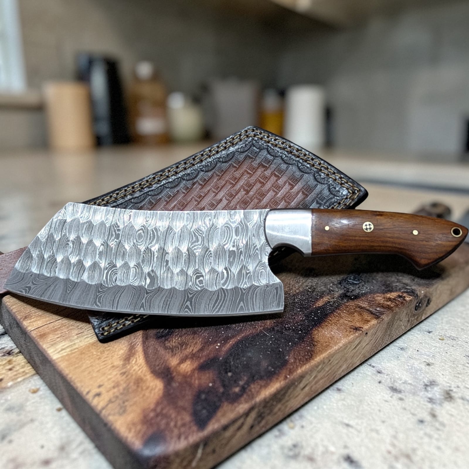 Cleaver Knife | Handmade Damascus Steel Cleaver Knife | Butcher Knife | Kitchen Knife With Rose Wood Handle | Best Gift for him/her