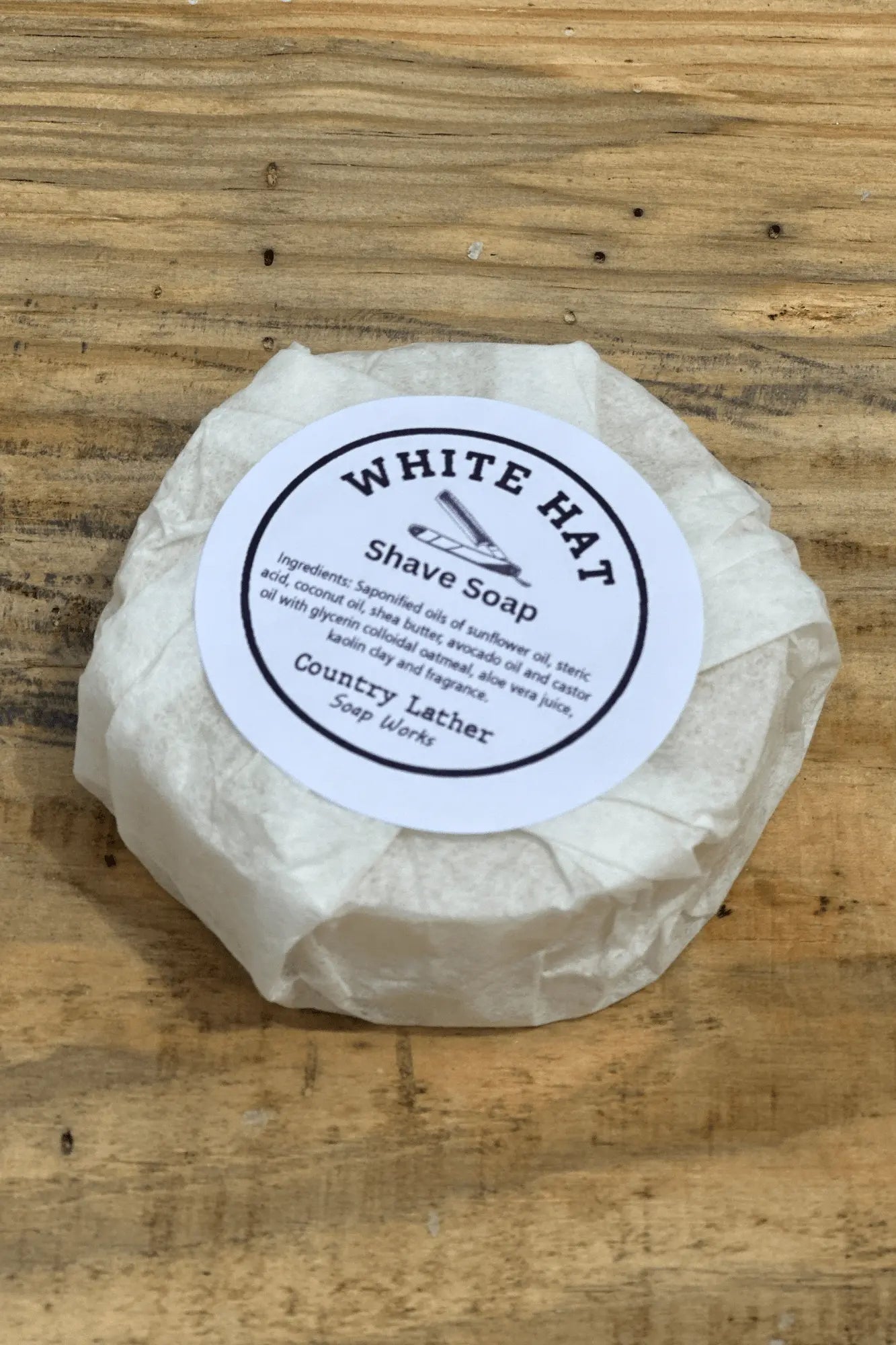 White Hat Shave Soap by Country Lather Soap Works, Southern lifestyle apparel main product photo