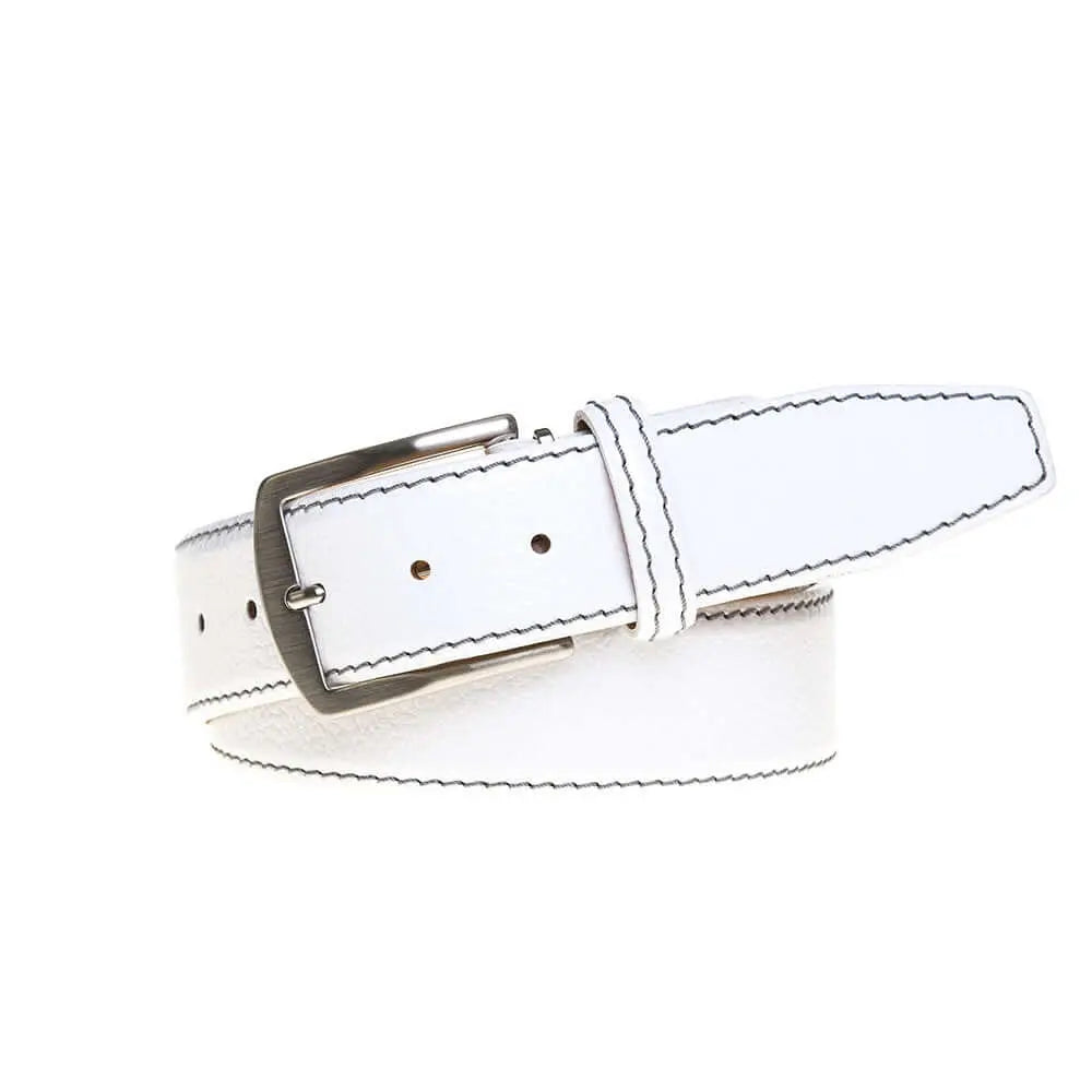 White Italian Pebble Grain Belt by Roger Ximenez: Bespoke Belts and Leather Accessories, handmade leather goods detail photo 4