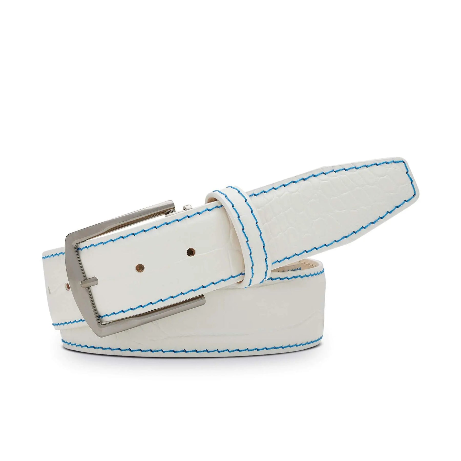White Mock Croc Leather Belt by Roger Ximenez: Bespoke Belts and Leather Accessories, handmade leather goods main product photo