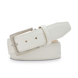 White Mock Croc Leather Belt by Roger Ximenez: Bespoke Belts and Leather Accessories, handmade leather goods detail photo 5