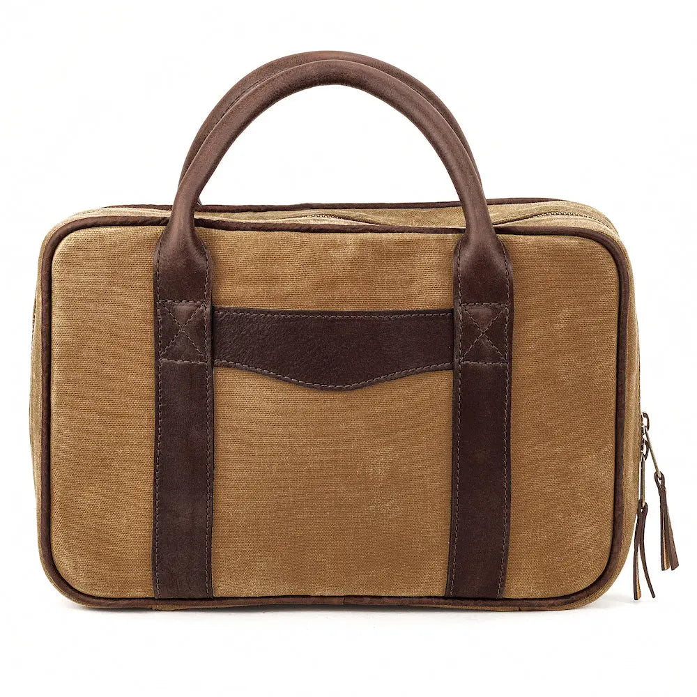 White Wing Waxed Canvas Deluxe Pistol Case by Mission Mercantile Leather Goods, handmade leather goods detail photo 3