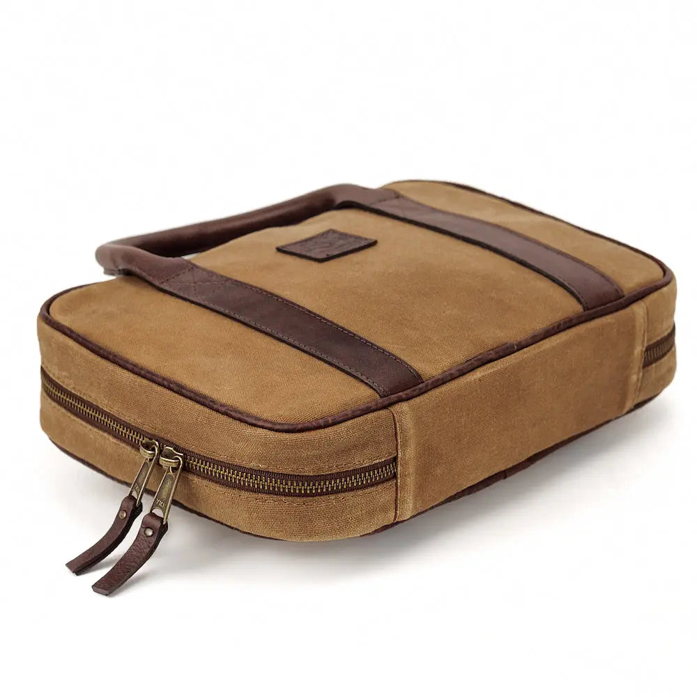 White Wing Waxed Canvas Deluxe Pistol Case by Mission Mercantile Leather Goods, handmade leather goods detail photo 8