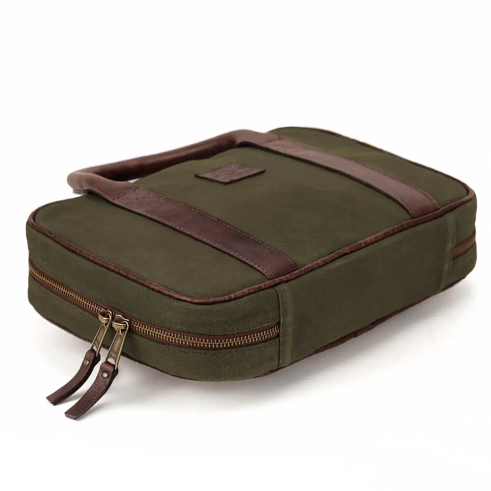 White Wing Waxed Canvas Deluxe Pistol Case by Mission Mercantile Leather Goods, handmade leather goods detail photo 15